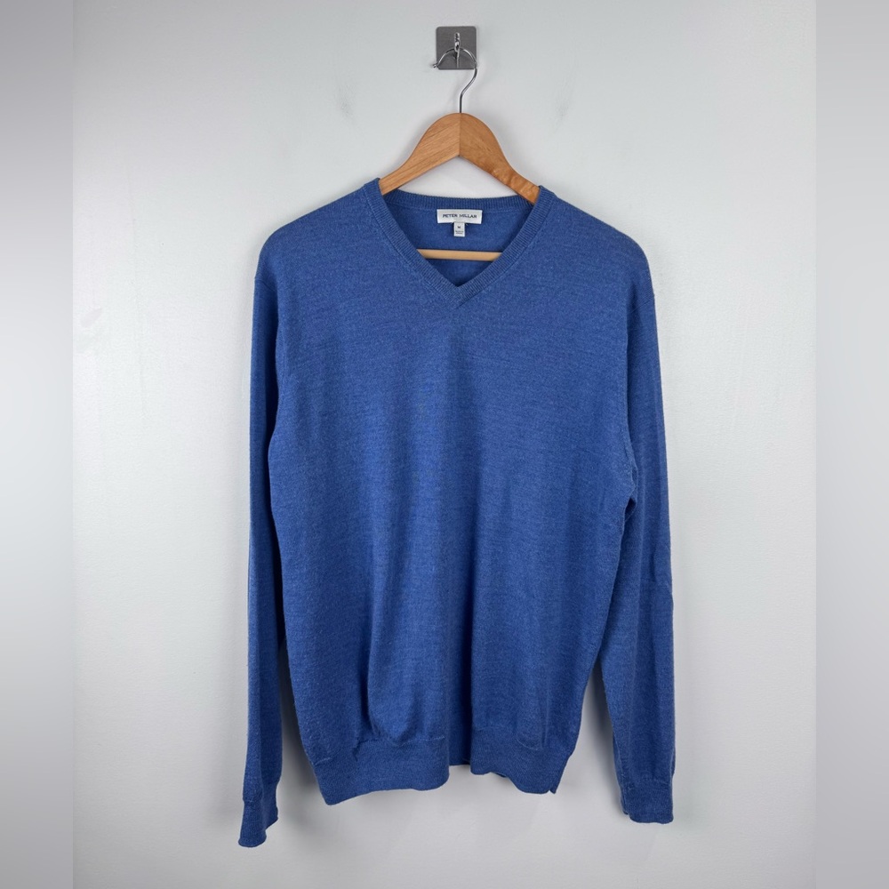 Peter Millar Men Merino Wool Blend Blue Sweater Size Medium